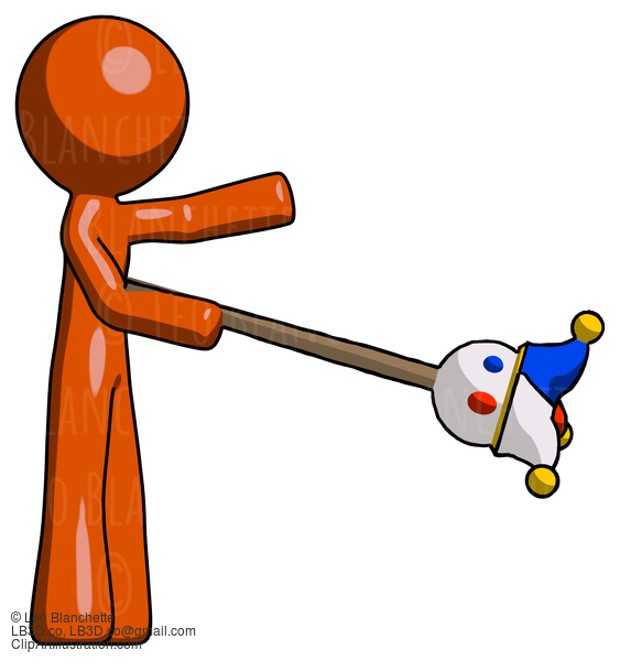 Orange Design Mascot Man Holding Jesterstaff - I Dub Thee Foolish Concept #9421