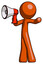Orange Design Mascot Man shouting into megaphone bullhorn facing left