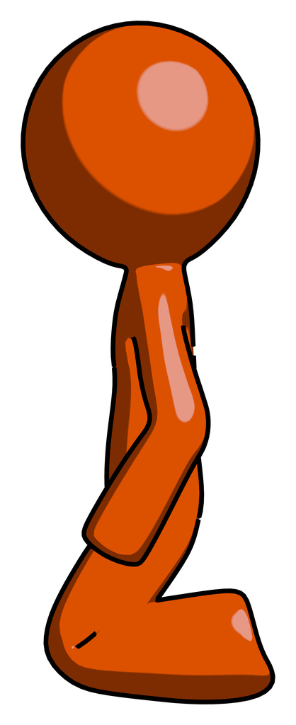 Orange Design Mascot Man Kneeling Left