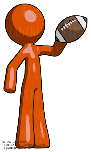 Orange Design Mascot Man Holding Football Up #9426