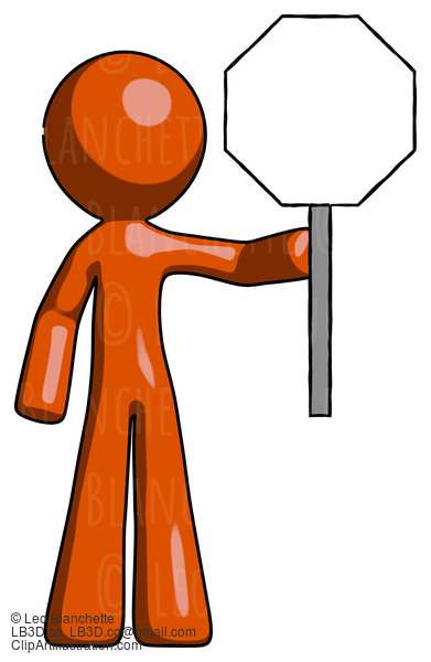 Orange Design Mascot Man Holding Stop Sign #9430