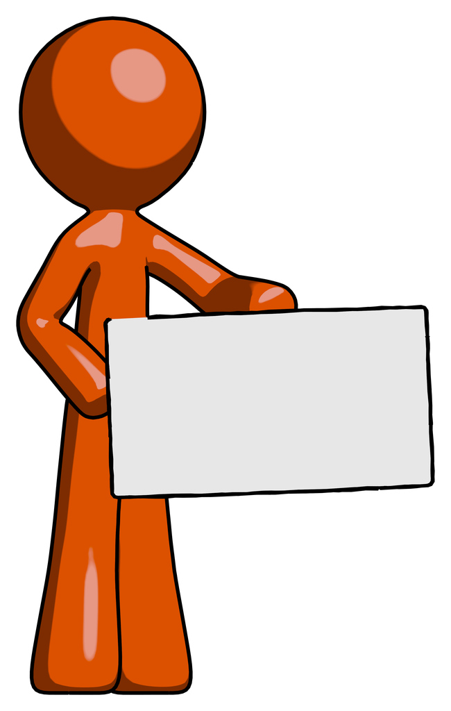 Orange Design Mascot Man presenting large envelope