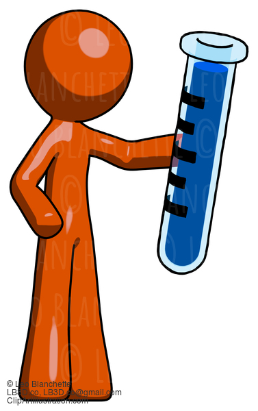 Orange Design Mascot Man Holding Large Test Tube #9434