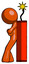 Orange Design Mascot Man leaning against dynimate, large stick ready to blow