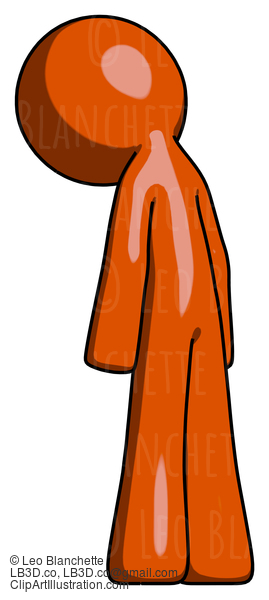 Orange Design Mascot Man Depressed With Head Down, Back To Viewer, Left #9438