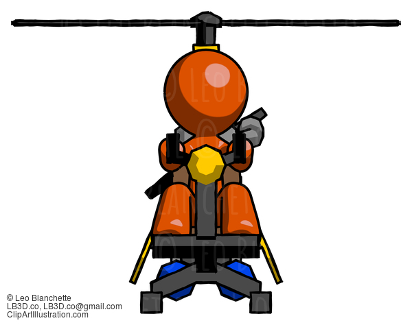 Orange Design Mascot Man Flying In Gyrocopter Front View #9442