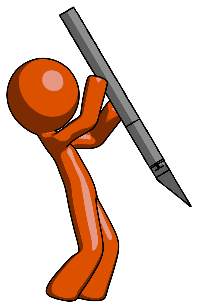 Orange Design Mascot Man Stabbing Or Cutting With Scalpel