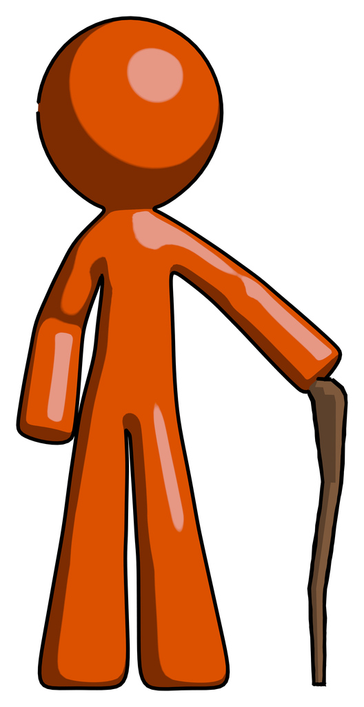 Orange Design Mascot Man standing with hiking stick