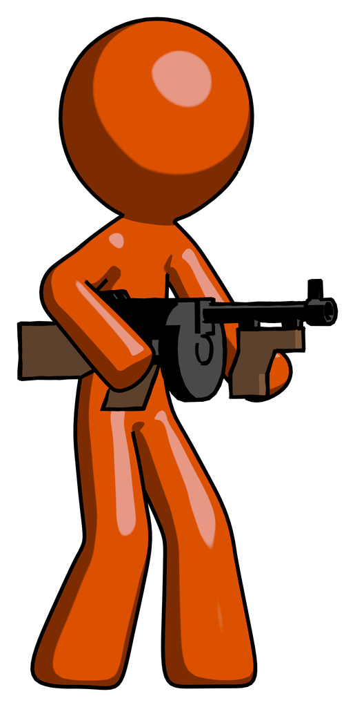 Orange Design Mascot Man tommy gun gangster shooting pose