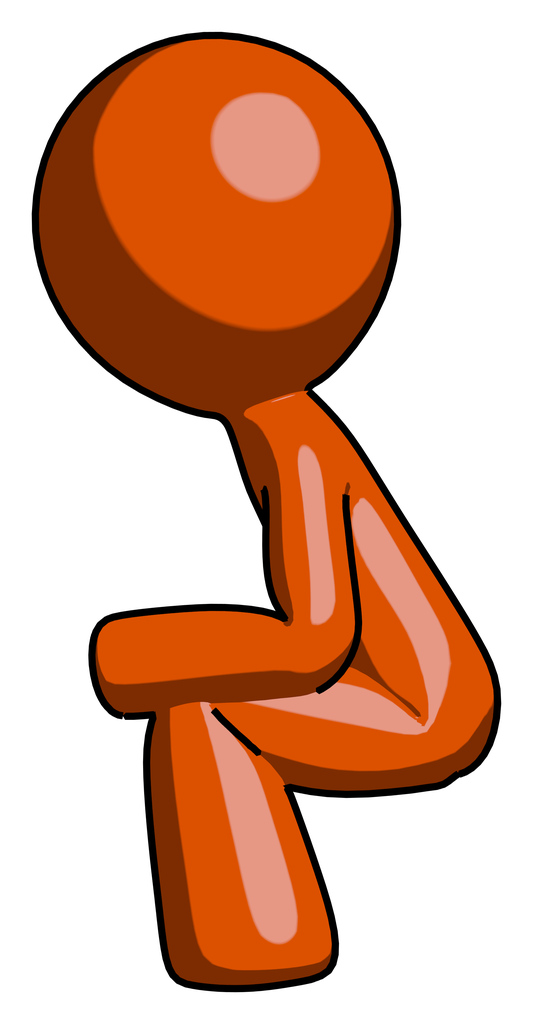 Orange Design Mascot Man squatting facing left