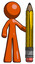 Orange Design Mascot Man with large pencil standing ready to write