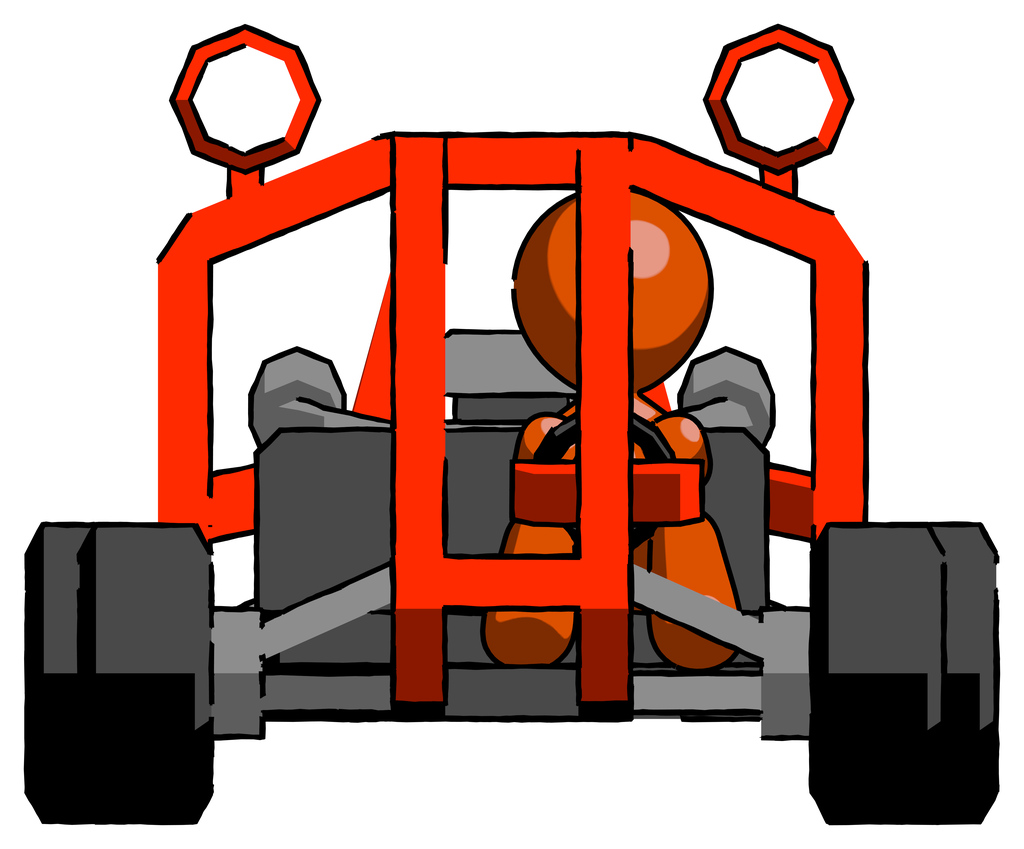 Orange Design Mascot Man riding sports buggy front view