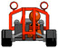 Orange Design Mascot Man riding sports buggy front view