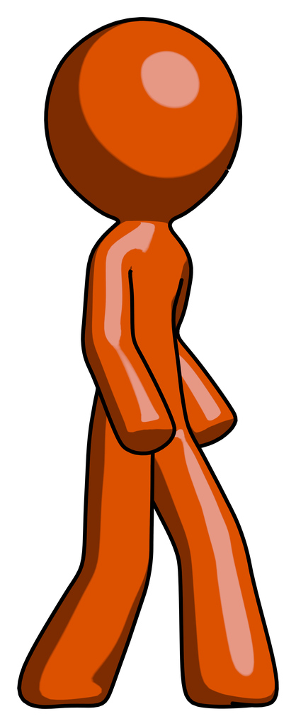 Orange Design Mascot man walking turned right front view