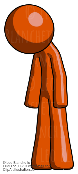 Orange Design Mascot Man Depressed With Head Down Turned Left #9468