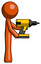 Orange Design Mascot Man Using Drill Drilling Something On Right Side