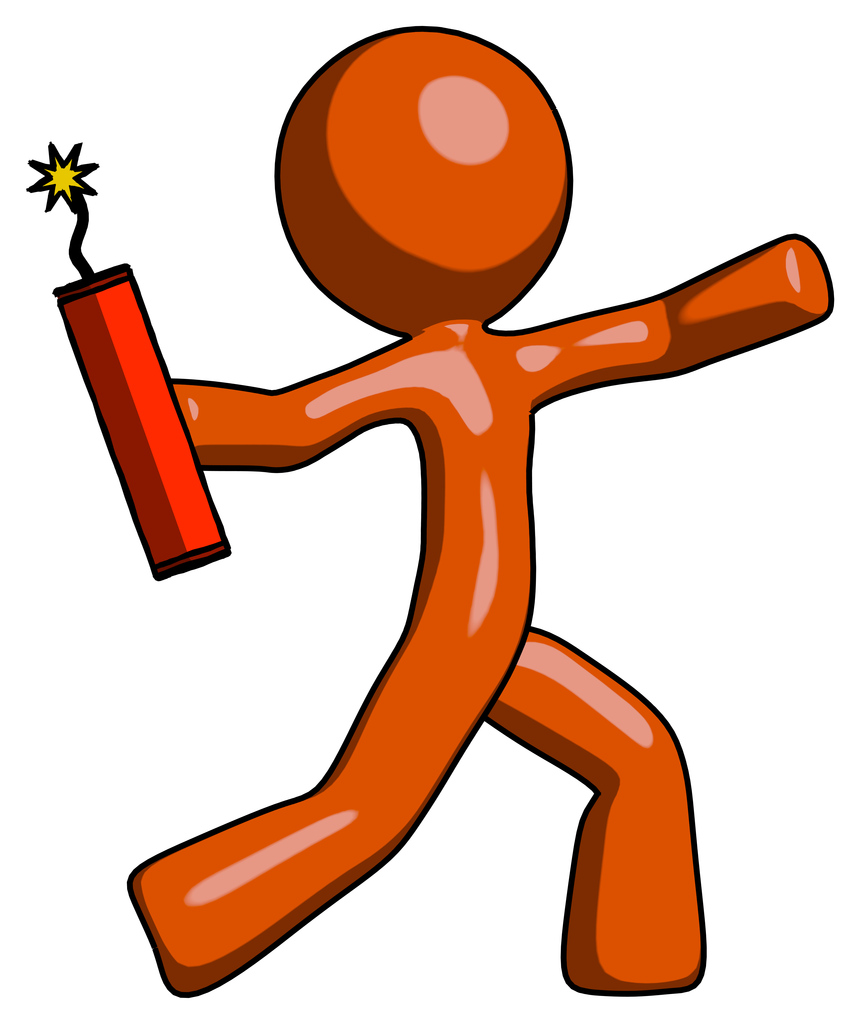 Orange Design Mascot Man throwing dynamite