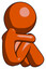 Orange Design Mascot Man Sitting with Head Down Back View Facing Right