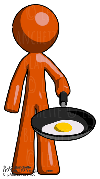 Orange Design Mascot Man Frying Egg In Pan Or Wok #9478