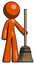 Orange Design Mascot Man standing with broom cleaning services