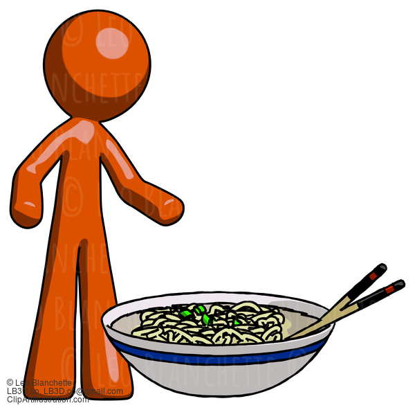 Orange Design Mascot Man And Noodle Bowl, Giant Soup Restaraunt Concept #9484