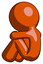 Orange Design Mascot Man Sitting with Head Down Back View Facing Left