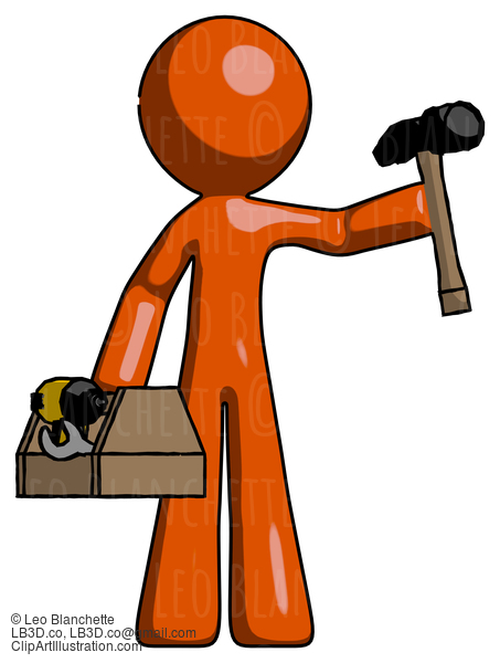 Orange Design Mascot Man Holding Tools And Toolchest Ready To Work #9487