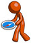 Orange Design Mascot Man walking with large compass