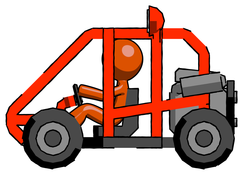 Orange Design Mascot Man riding sports buggy side view