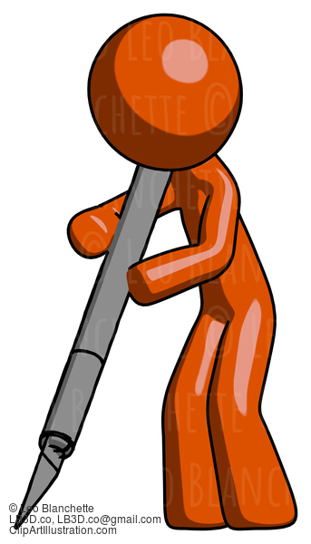 Orange Design Mascot Man Cutting With Large Scalpel #9500