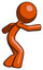 Orange Design Mascot Man sneaking while reaching for something