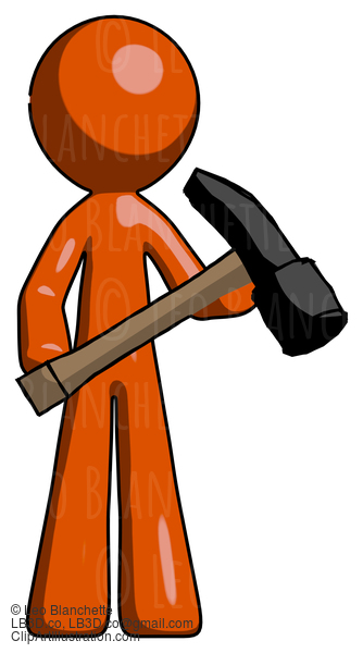 Orange Design Mascot Man Holding Hammer Ready To Work #9503