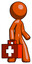 Orange Design Mascot Man Walking With Medical Aid Briefcase To Right