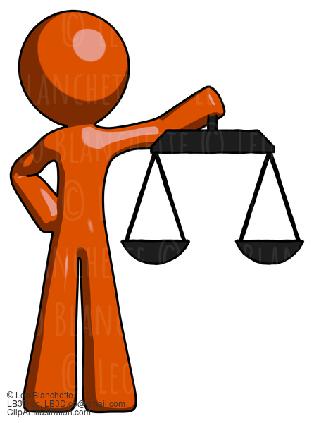 Orange Design Mascot Man Holding Scales Of Justice #9515