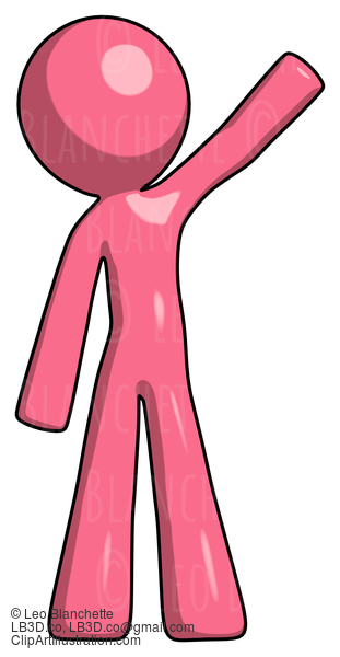 Pink Design Mascot Man Waving Emphatically With Left Arm #9518