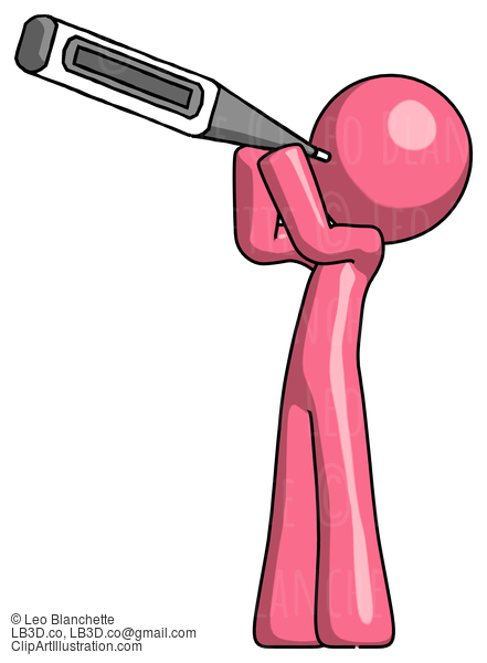 Pink Design Mascot Man Thermometer In Mouth #9523