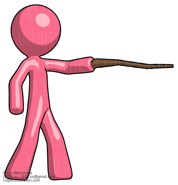 Pink Design Mascot Man Pointing With Hiking Stick #9528