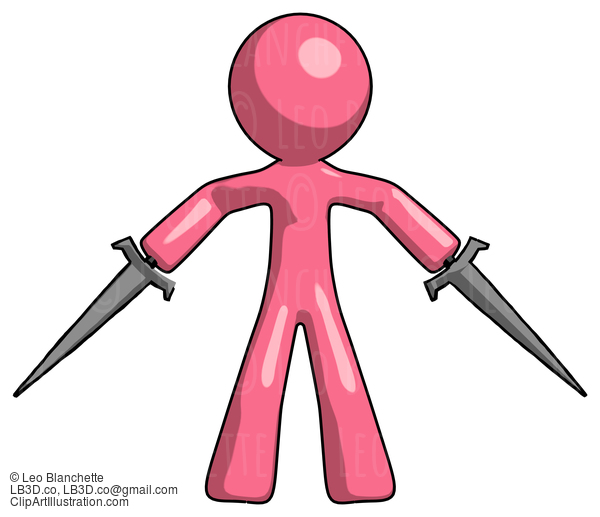 Pink Design Mascot Man Two Sword Defense Pose #9533