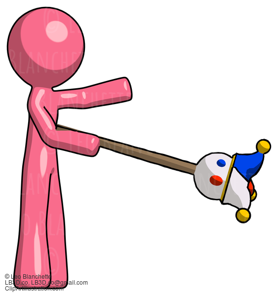 Pink Design Mascot Man Holding Jesterstaff - I Dub Thee Foolish Concept #9534