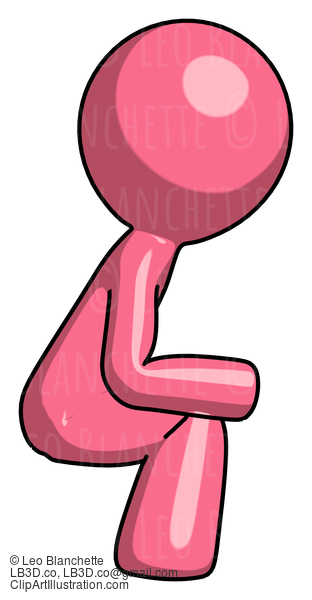 Pink Design Mascot Man Squatting Facing Right #9536