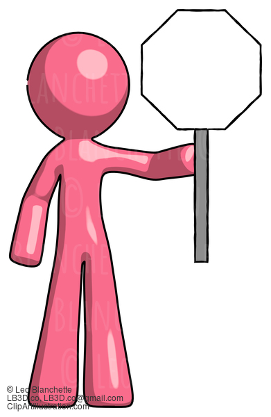 Pink Design Mascot Man Holding Stop Sign #9539