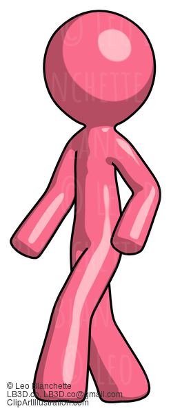 Pink Design Mascot Man Man Walking Turned Left Front View #9540