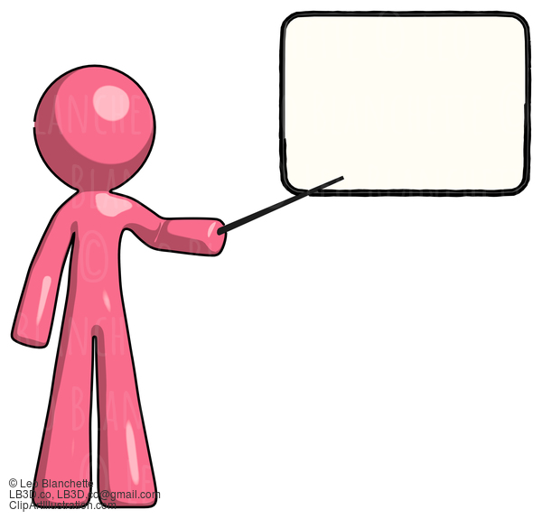 Pink Design Mascot Man Giving Presentation In Front Of Dry-Erase Board #9542