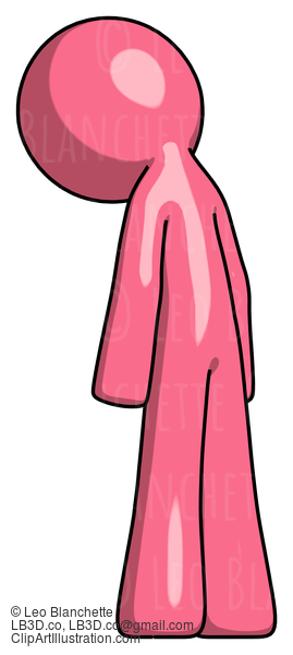 Pink Design Mascot Man Depressed With Head Down, Back To Viewer, Left #9546