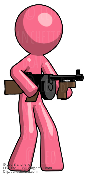 Pink Design Mascot Man Tommy Gun Gangster Shooting Pose #9547