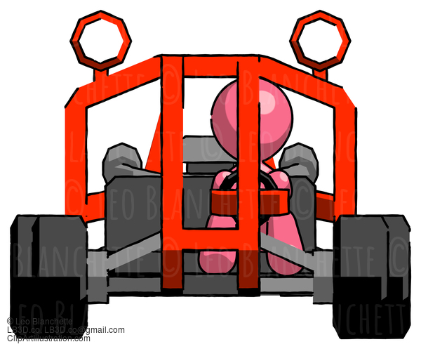 Pink Design Mascot Man Riding Sports Buggy Front View #9550