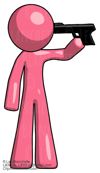 Pink Design Mascot Man Suicide Gun Pose #9551