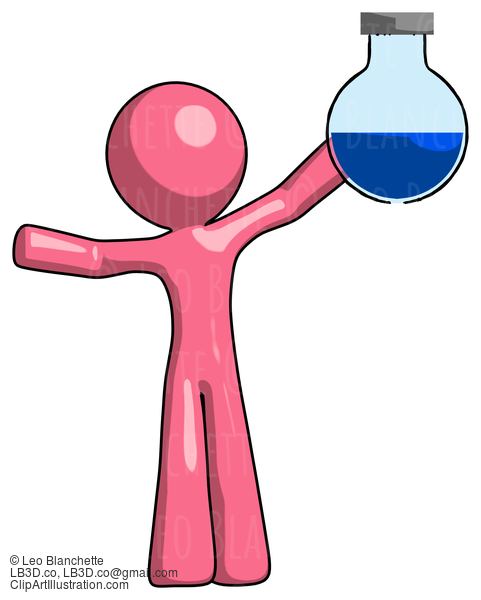 Pink Design Mascot Man Holding Large Round Flask Or Beaker #9553