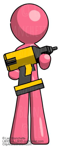 Pink Design Mascot Man Holding Large Drill #9555