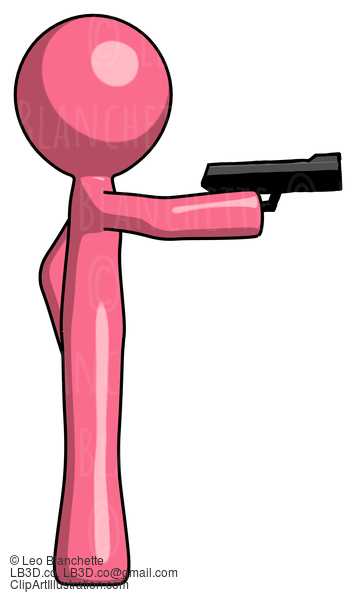 Pink Design Mascot Man Firing A Handgun #9565